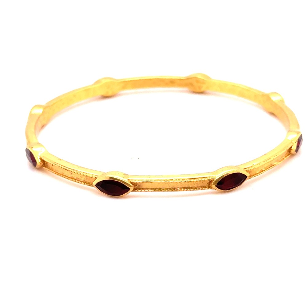 Julie Vos 24K Gold Plate Ruby Red Marquise Bangle Bracelet 7.75 Inch